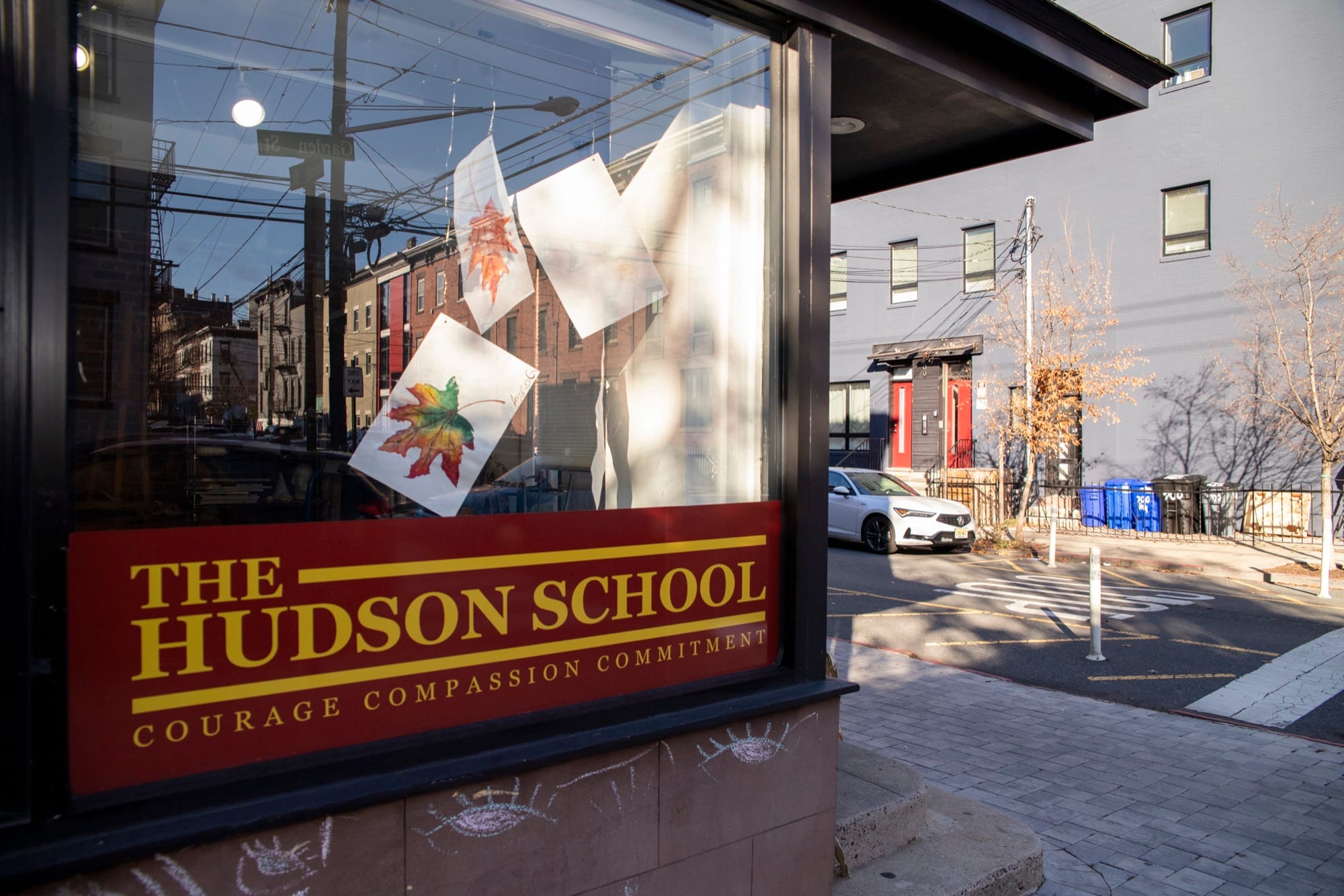 The Hudson School exterior entrance sign in Hoboken