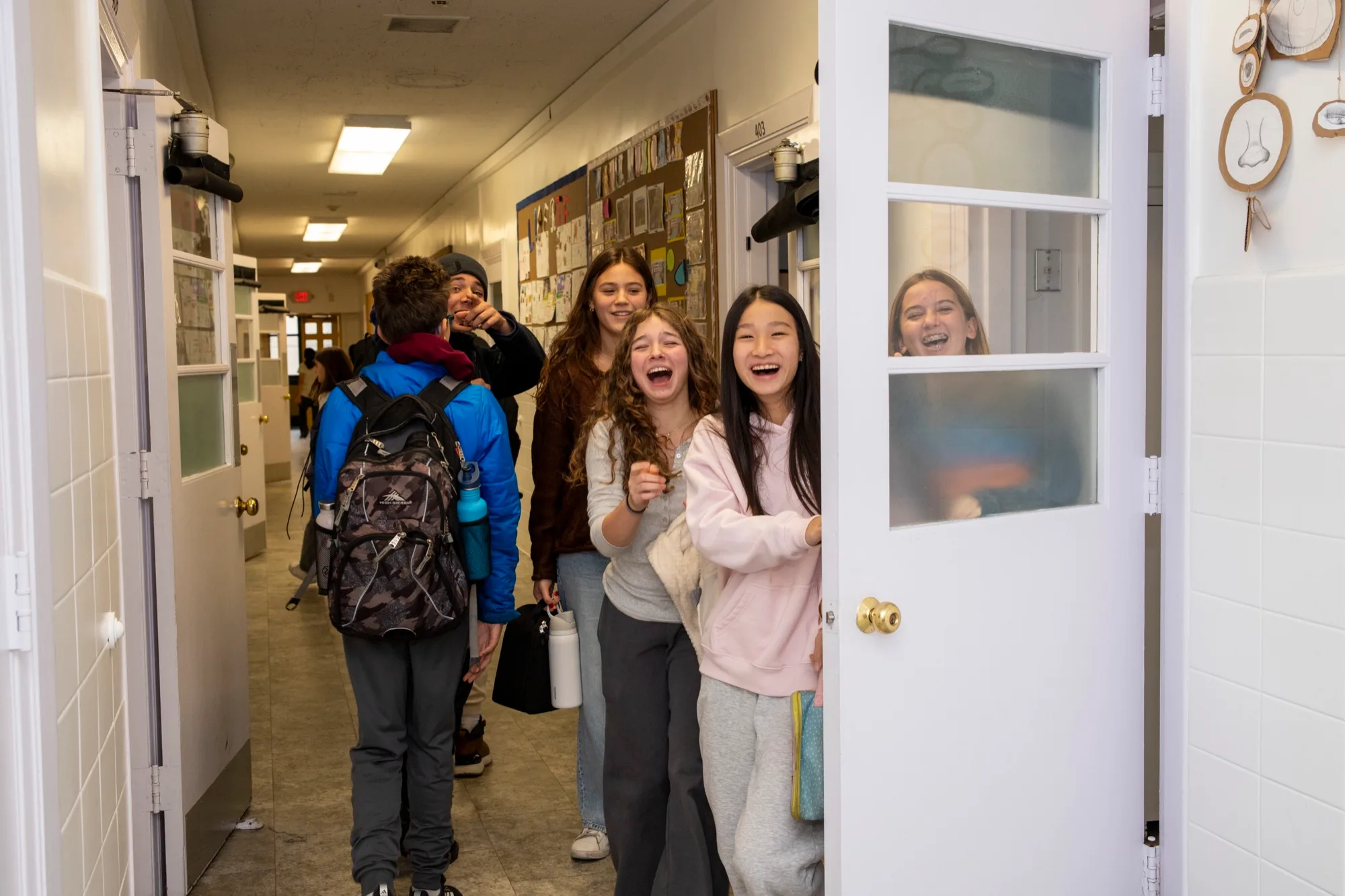 Hudson School students together in the school