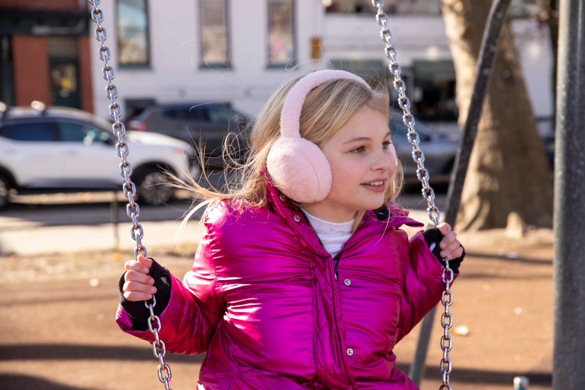 A young Lower School student at play outdoors